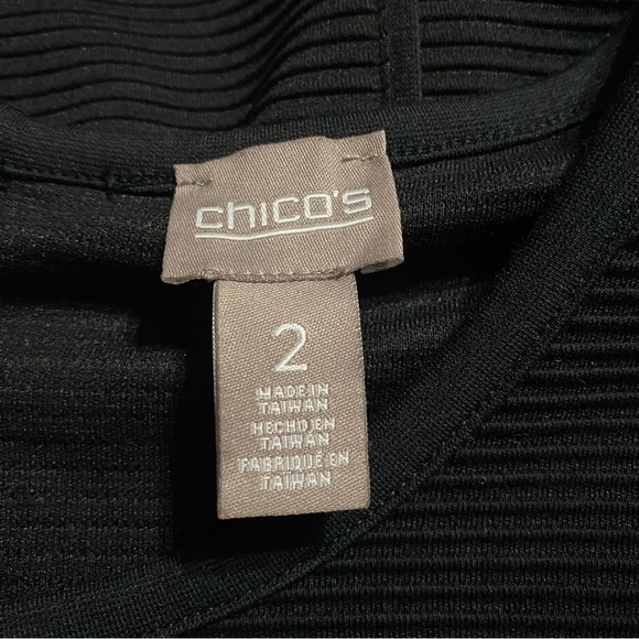 Chicos Black Textured Striped Sheath Career Dress - Picture 4 of 5